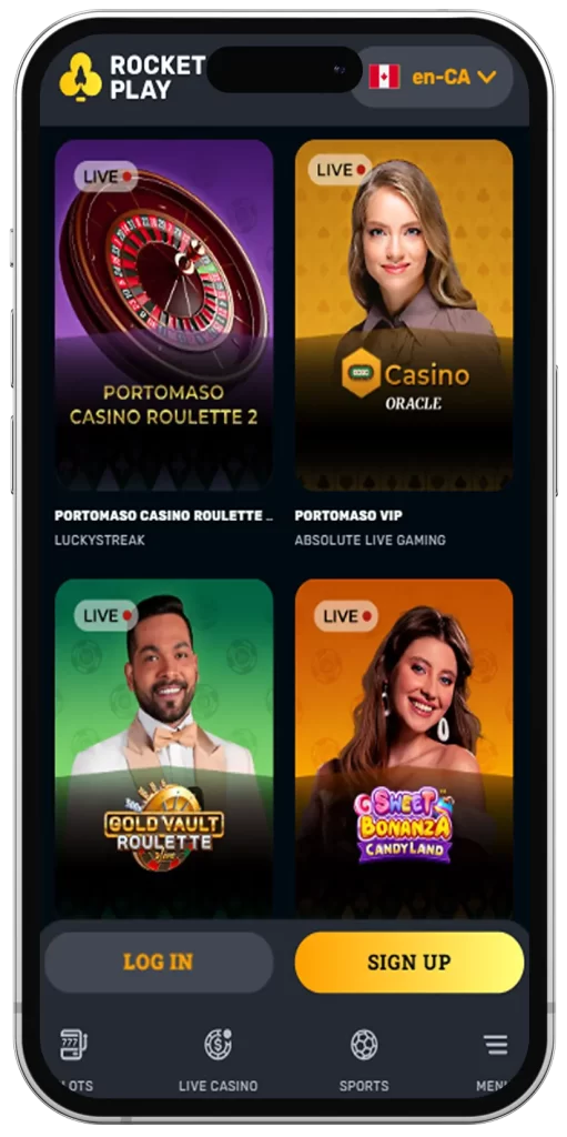 RocketPlay Live Casino on Mobile