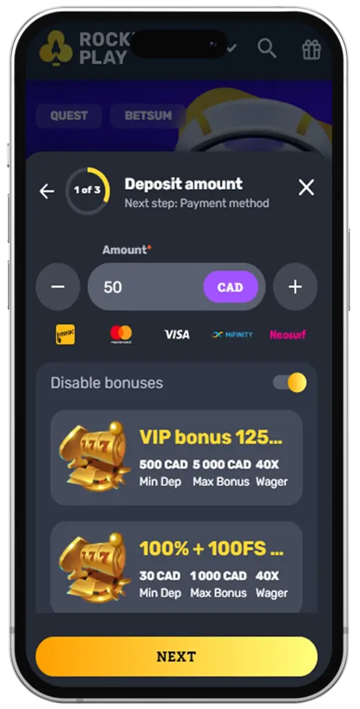 Deposit via Applicatino