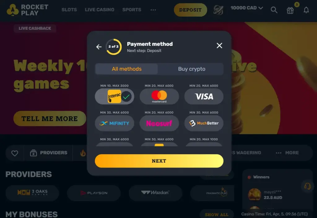 Rocket Play Payment Methods