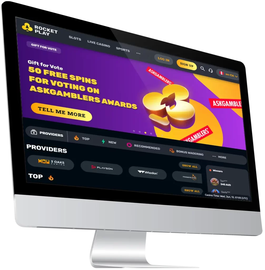 Homepage with RocketPlay Casino SignUp