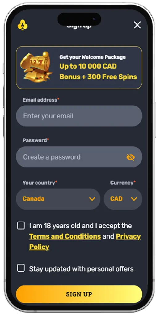 Registration on Rocket Play Casino App