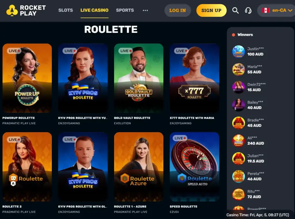 Roulette at RocketPlay Casino