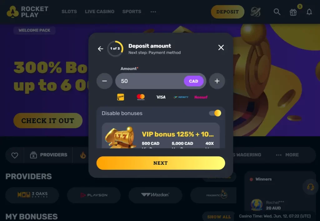 Deposit Process After RocketPlay Registration